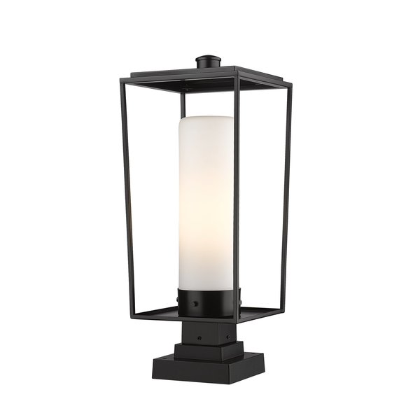 Z-Lite Sheridan 1 Light Outdoor Pier Mounted Fixture, Black & White Opal 595PHBS-SQPM-BK